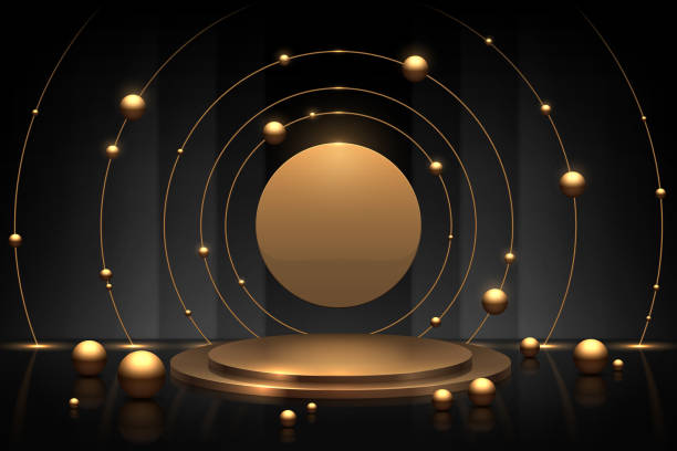 Abstract gold and black circle podium background Abstract gold and black circle podium background in vector gold podium stock illustrations