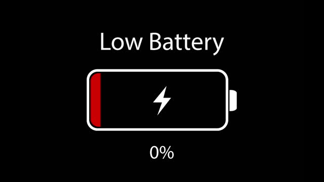 Animated battery low in a black background