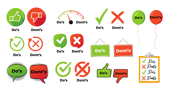 Do and not do set or like and unlike icons with positive and negative symbols vector illustration eps 10