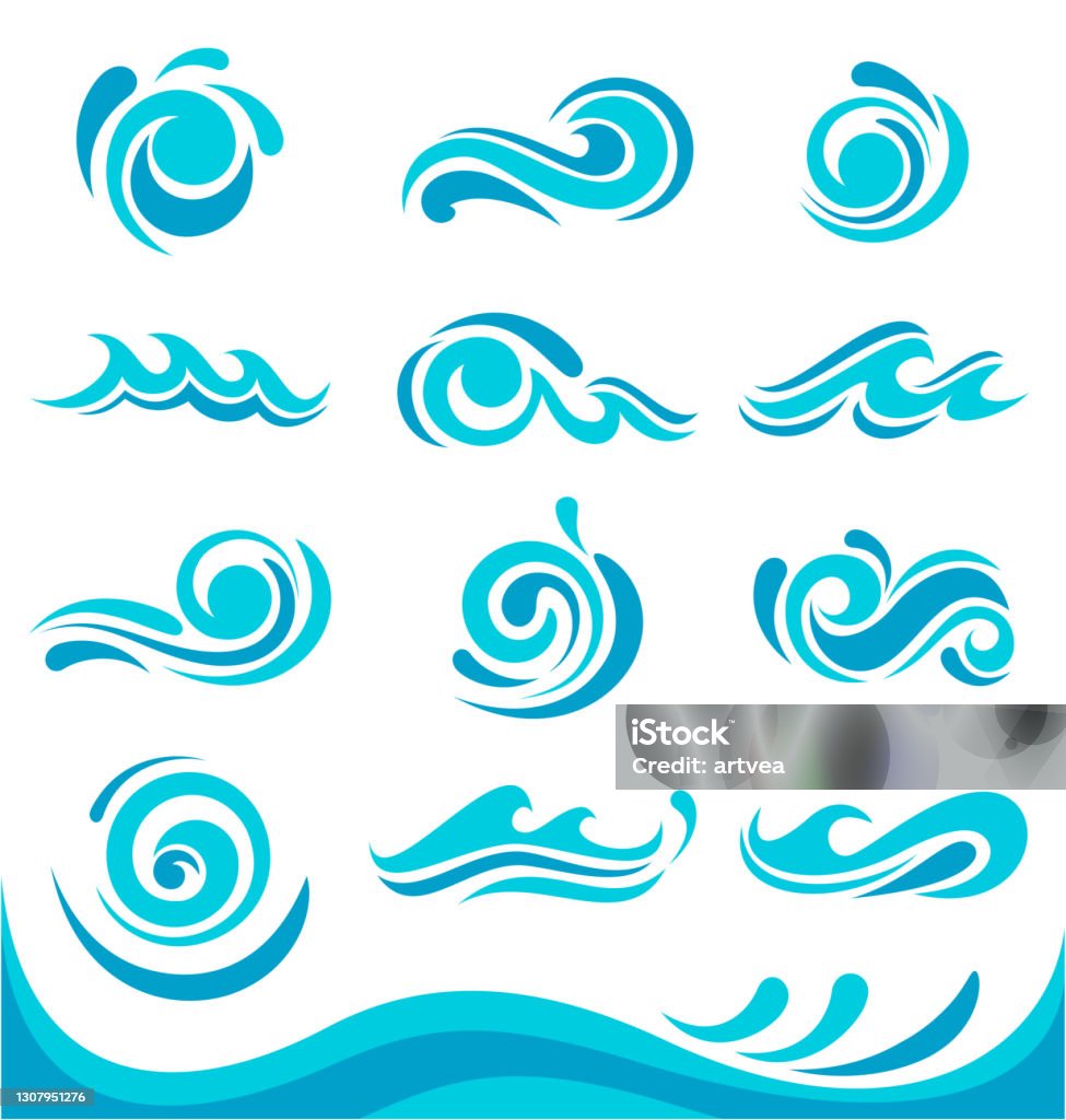 Conjunto de olas azules - arte vectorial de Ola libre de derechos