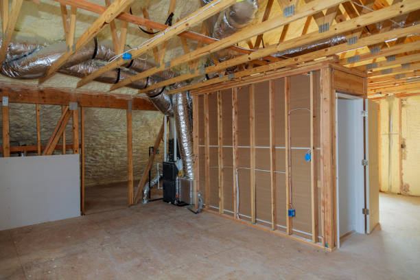 istock Foam plastic insulation installed in the sloping attic of new frame house. 1307953808