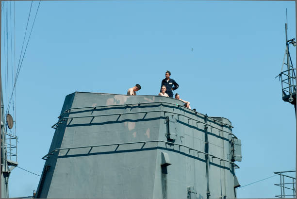 Baltiysk, Russia - June 29, 2010: Battle ships docked on pier
