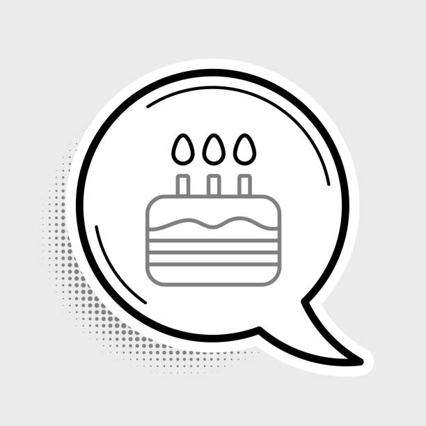 istock Line Cake with burning candles icon isolated on grey background. Happy Birthday. Colorful outline concept. Vector 1307955825