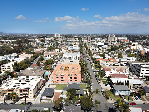 Aerial view above Hillcrest neighborhood in San Diego, California. USA