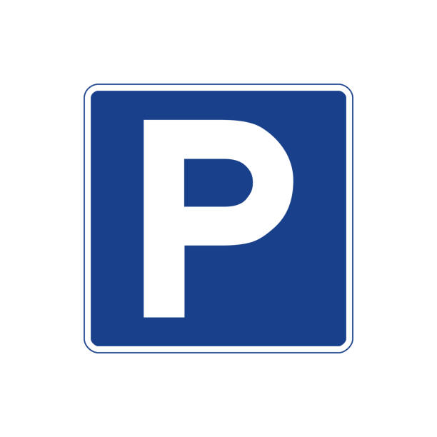 istock Square traffic signal in blue and white, isolated on white background. Parking area 1307958637