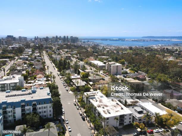 Aerial View Above Hillcrest Neighborhood In San Diego Stock Photo - Download Image Now