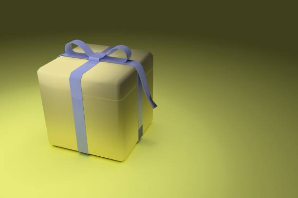 istock Yellow gift box on a yellow background. 3d rendering 1307962623