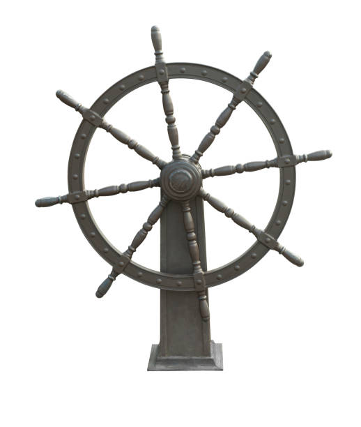 istock Ship vintage steering wheel, on white background isolated 1307964077