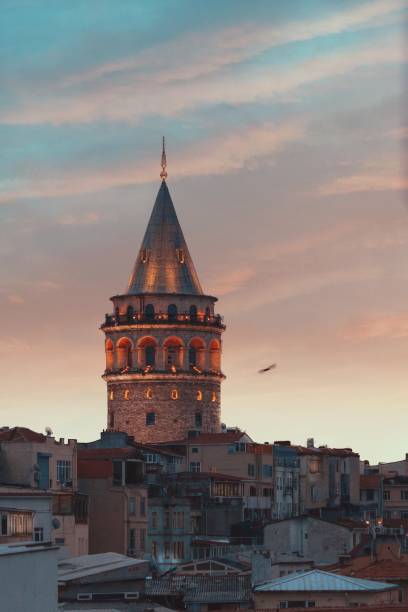 Galata Tower Galata Tower in Istanbul at sunset galata tower photos stock pictures, royalty-free photos & images