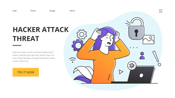 stockillustraties, clipart, cartoons en iconen met hacker aanval abstract concept - data leak