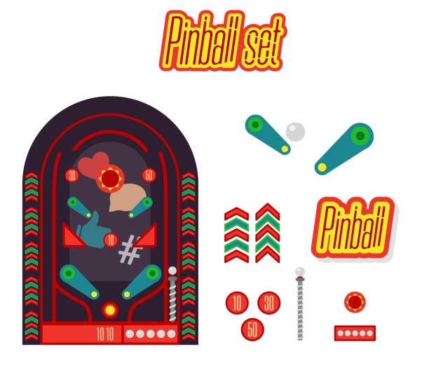 Classic Pinball Field Isolated Illustration. Isolated and colored pinball horizontal icon set with different elements of deck vector illustration Classic Pinball Field Isolated Illustration. Isolated and colored pinball horizontal icon set with different elements of deck vector illustration pinball machine stock illustrations