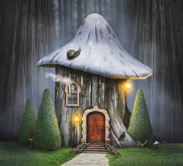 istock Fairy tree house with mushroom hat in fantasy forest 1307969414