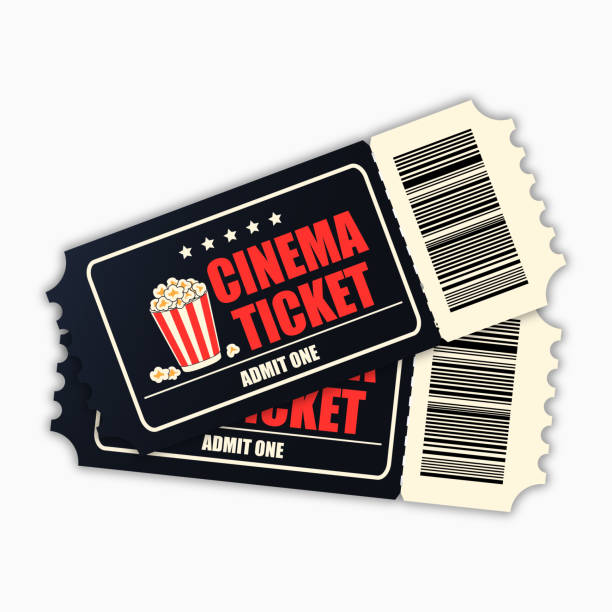 ilustraciones, imágenes clip art, dibujos animados e iconos de stock de entrada de cine. plantilla de entradas de películas realistas negras aisladas sobre fondo blanco. ilustre vecotr. - de las palomitas con dos entradas de cine