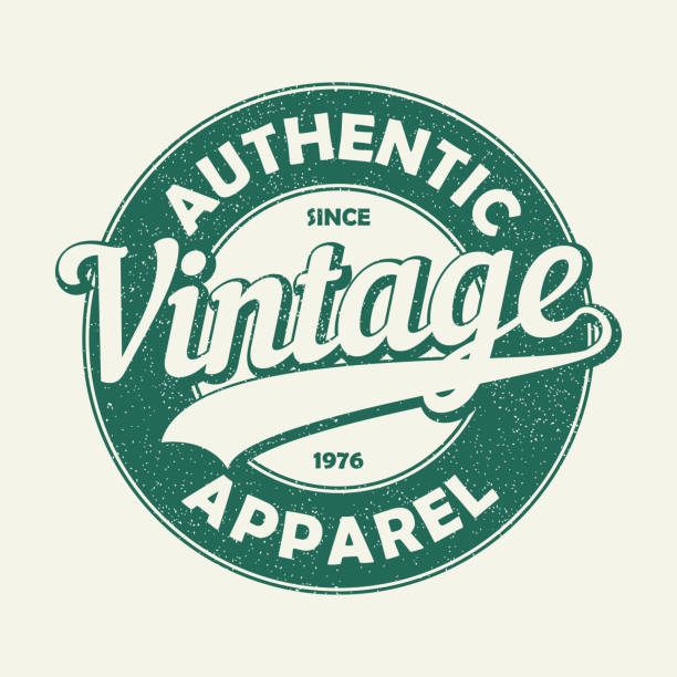 빈티지 정통 의류 타이포그래피. 오리지널 티셔츠 디자인을 위한 그런지 프린트. 복고풍 옷에 대한 그래픽 배지. 벡터 그림입니다. - vintage attire stock illustrations