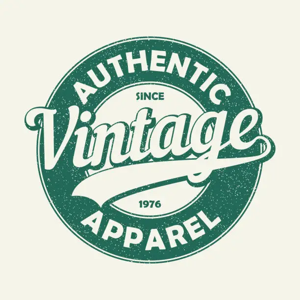 Vector illustration of Vintage authentic apparel typography. Grunge print for original t-shirt design. Graphics badge for retro clothes. Vector illustration.