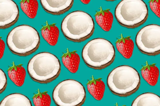 Vector illustration of Coconut and strawberry