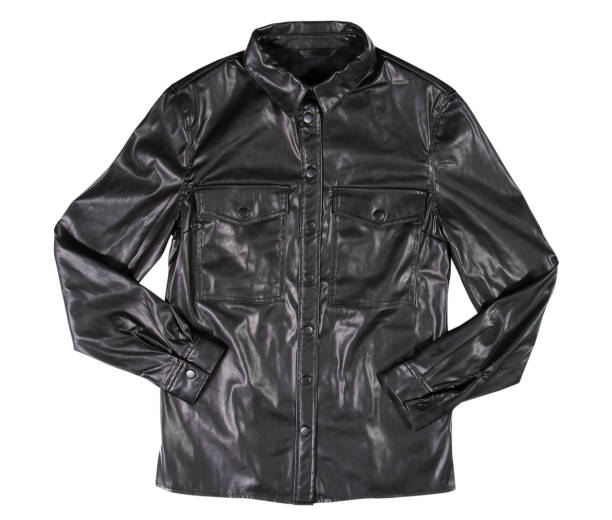 istock Black leather jacket isolated on white background. Classic modern leather jacket 1307977449