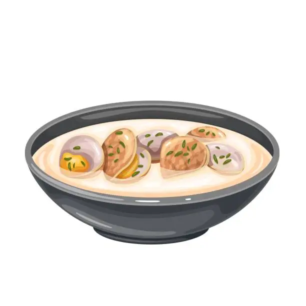 Vector illustration of Clam chowder soup bowl