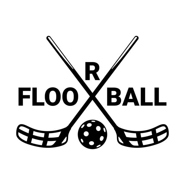 ilustrações de stock, clip art, desenhos animados e ícones de crossed floorball sticks icon and floorball ball. - teamsport