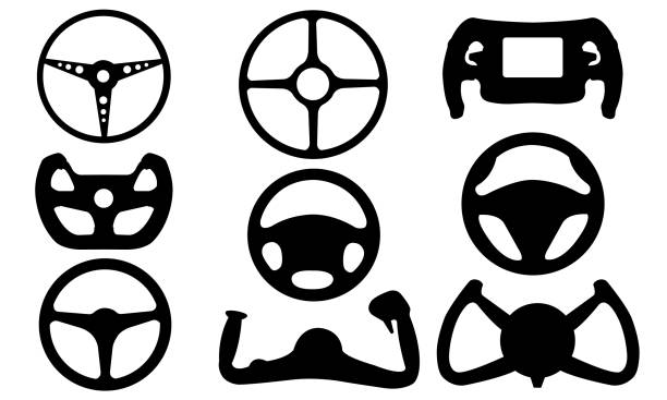 satz von lenkrädern - steering wheel car symbol control stock-grafiken, -clipart, -cartoons und -symbole