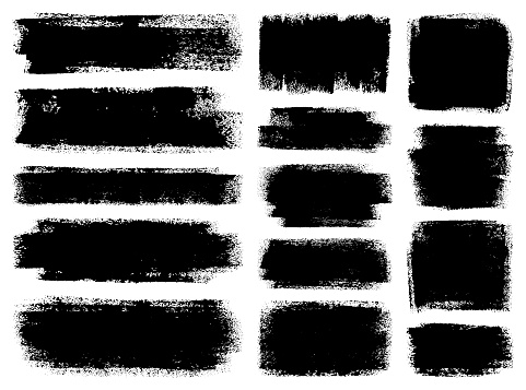 Set of grunge design elements. Black texture backgrounds. Paint roller strokes. Isolated vector image black on white.