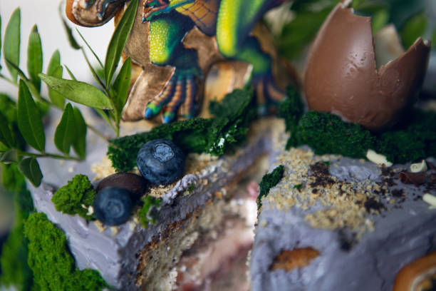 istock green dinosaur cake for four-year-old baby boy with moss 1307986417