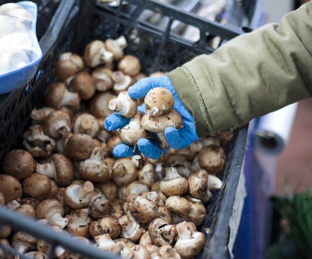 istock A man wearing a protective mask buying mushrooms 1307997153