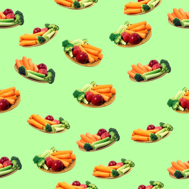 istock Seamless pattern with vegetables, carrot, apples, tomatoes and broccoli. Seamless texture vegetables, layout. 1307998786