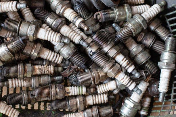 background of used spark plugs, Car spark plug old.