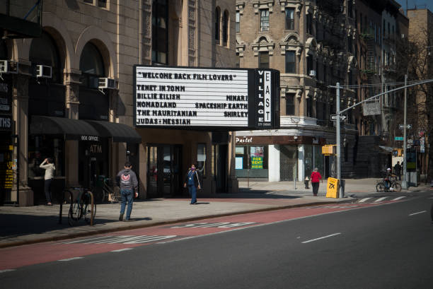 Manhattan, New York, March 11, 2021. Movie theatre on the East village welcomes back film lovers.