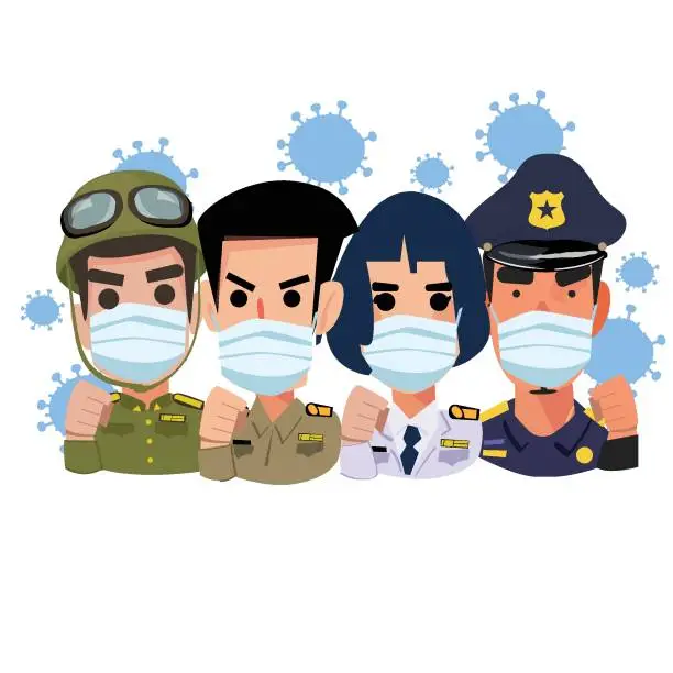 Vector illustration of goverment officer with mask. fighting to virus concept