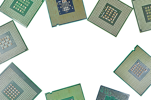 Bunch of CPU, central processor units, isolated background