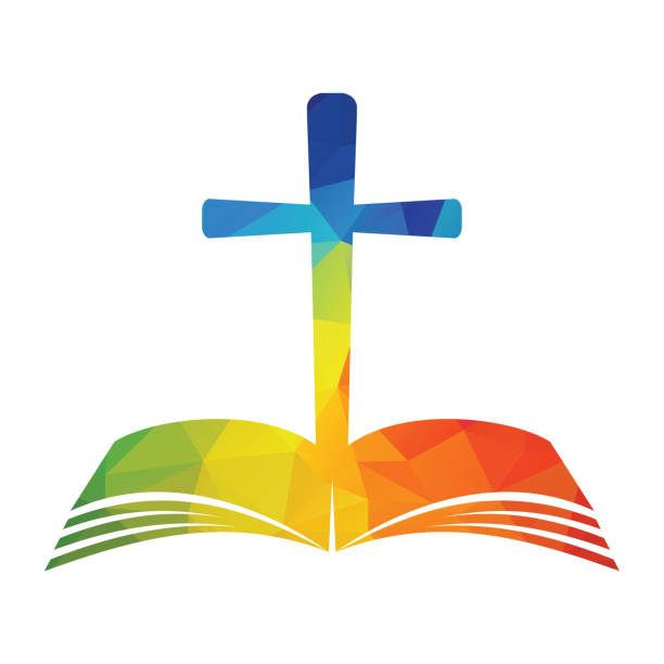 ilustraciones, imágenes clip art, dibujos animados e iconos de stock de logotipo cruzado de christine church. - protestantismo