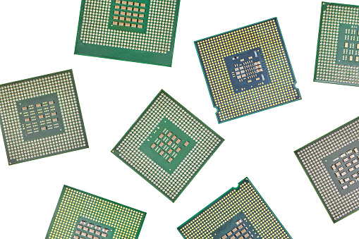 Bunch of CPU, central processor units, isolated background