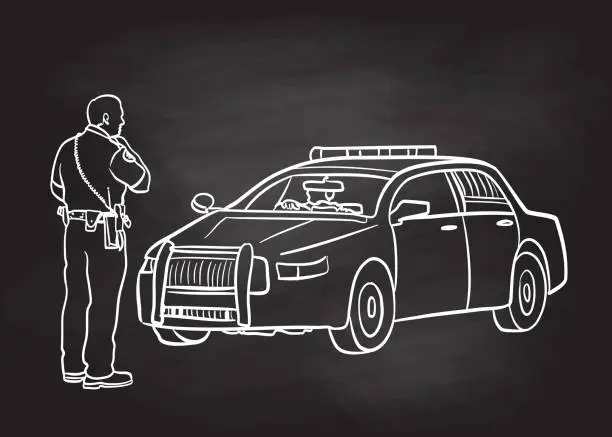 Vector illustration of Policeman At Work Chalkboard