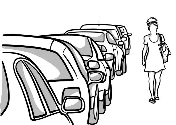 Vector illustration of Row Of Cars Street Parking