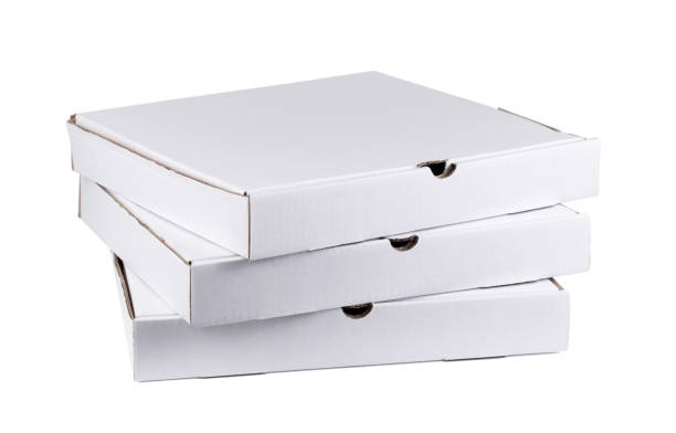 istock Group of white Pizza boxes isolated on white background 1308034839