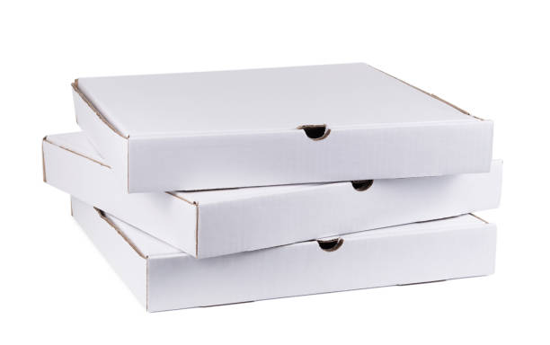 Group of white Pizza boxes isolated on white background
