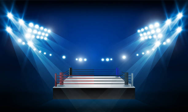 бокс кольцо арене и прожектор прожекторов вектор дизайна. - boxing ring fighting rope stadium stock illustrations