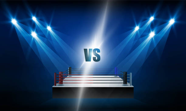 бокс кольцо арене и прожектор прожекторов вектор дизайна. - boxing ring fighting rope stadium stock illustrations