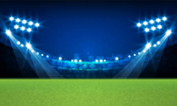 istock Football arena field with bright stadium lights vector design Vector illumination 1308042992
