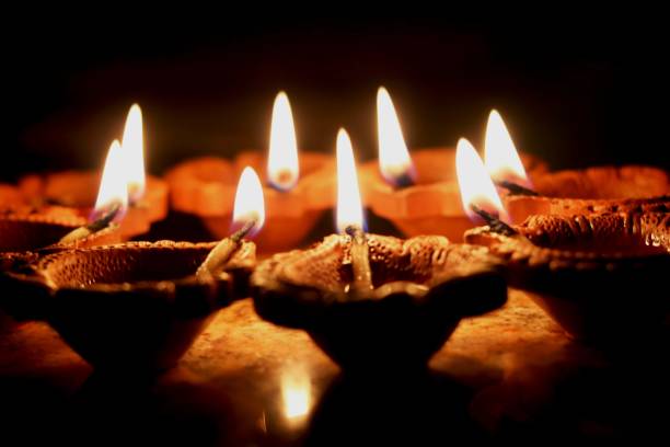istock View of clay Diya's 1308047362
