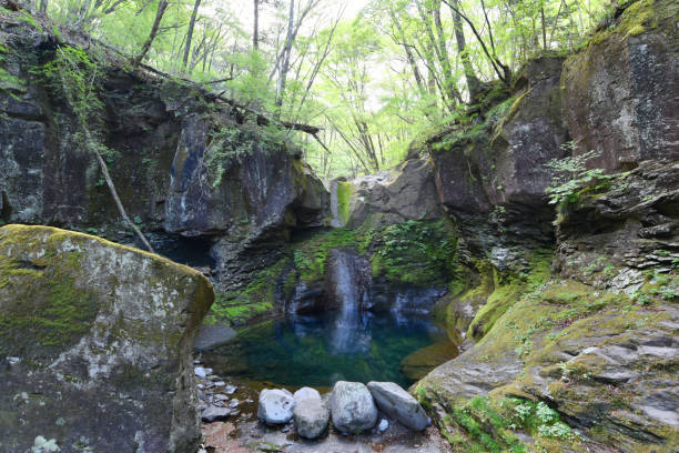 istock Fantastic green and blue waterfall, but no water at that time 1308050015