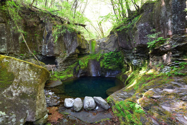 istock Fantastic green and blue waterfall, but no water at that time 1308050021