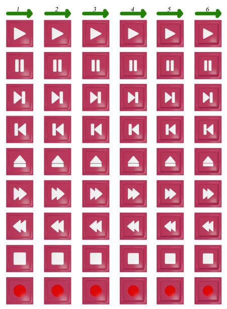 The animated media of the button of red color. Opportunity to create smooth pressing from 6 frames (for example in gif a format)