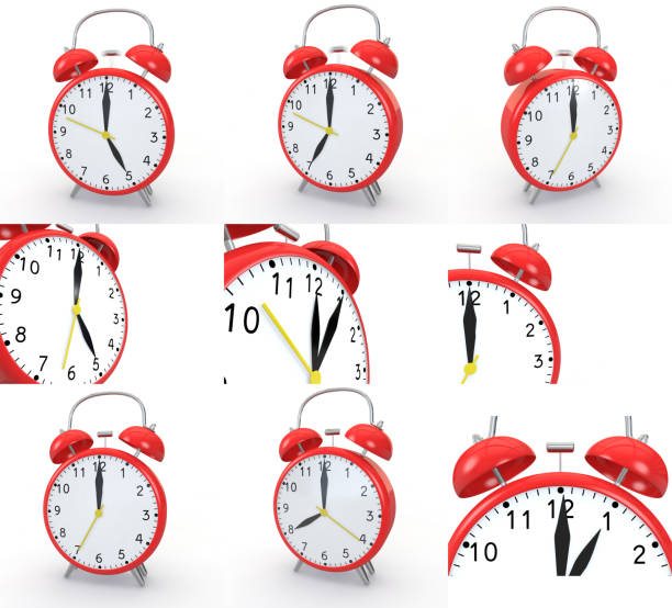 istock Large collection of red alarm clocks for your design. 3D render 1308057842