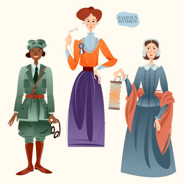 ilustraciones, imágenes clip art, dibujos animados e iconos de stock de mujeres famosas. bessie coleman, emmeline pankhurst, florence nightingale. - florence nightingale