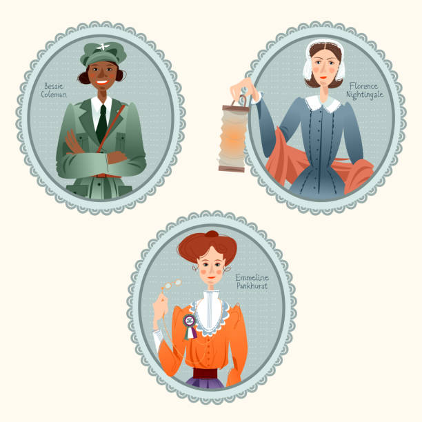 有名な女性。ベッシー・コールマン、エメリン・パンクハースト、フィレンツェ・ナイチンゲール。 - suffragette点のイラスト素材／クリップアート素材／マンガ素材／アイコン素材