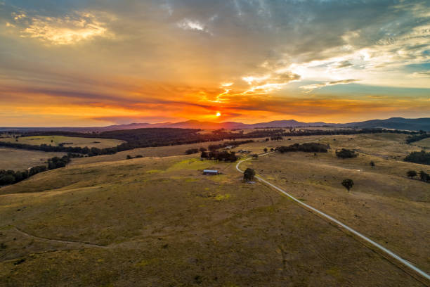 istock Beautiful sunset in Australian outback - aerial view 1308058922