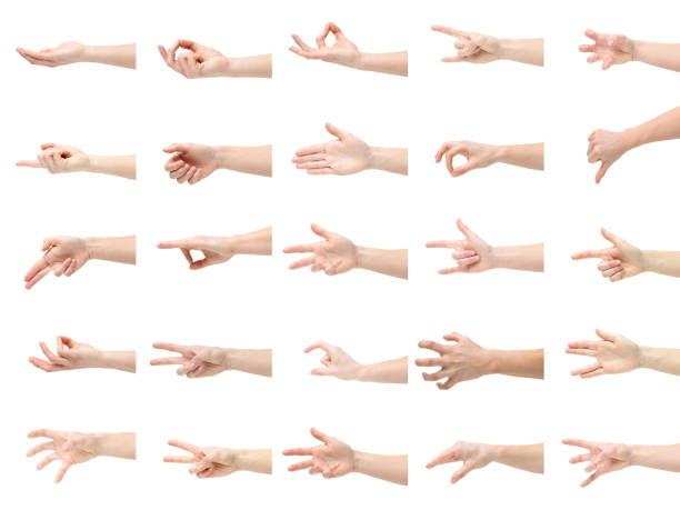 istock Woman hand gesture on white background 1308062400